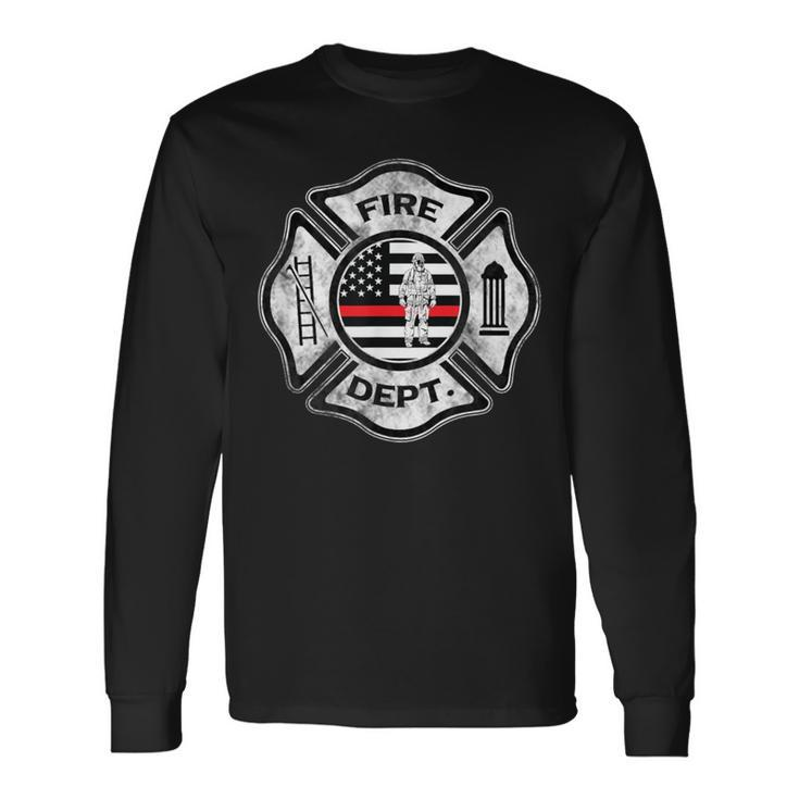 Firefighter Fireman Maltese Cross Thin Red Line Long Sleeve T-Shirt