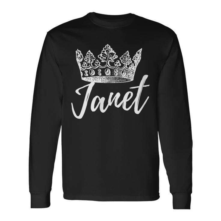 First Name Janet Text Apparel Crown White Text Long Sleeve T-Shirt