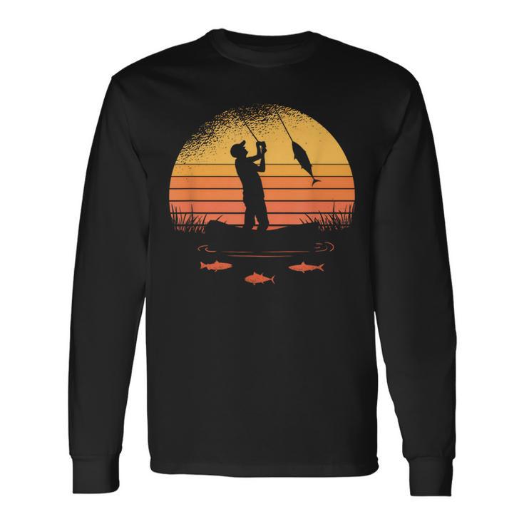 Fisherman Fisher Fishing Sunset Retro Vintage Long Sleeve T-Shirt Gifts ideas