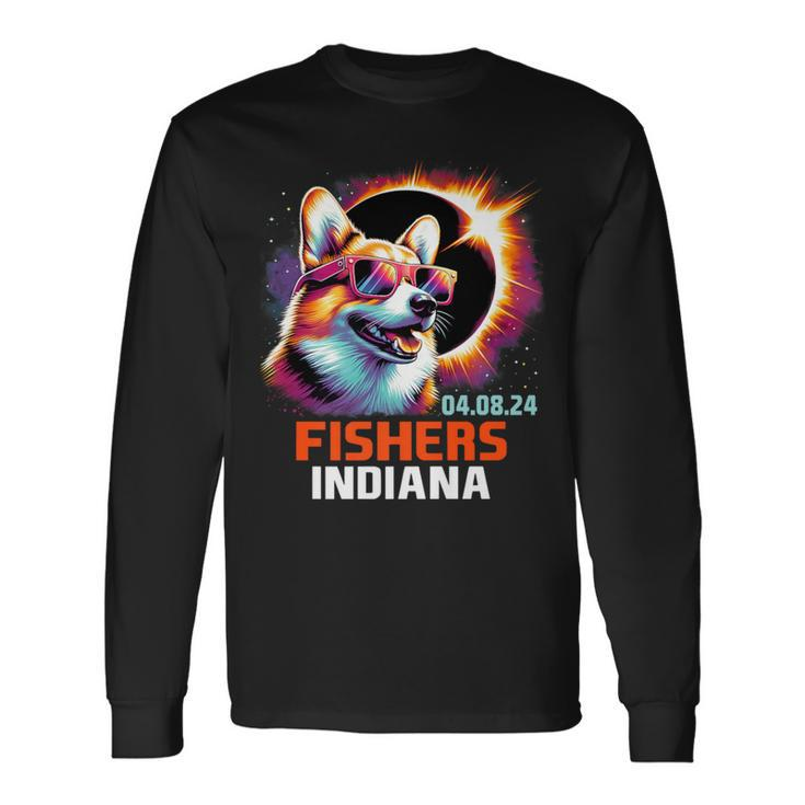 Fishers Indiana Total Solar Eclipse 2024 Corgi Dog Long Sleeve T-Shirt