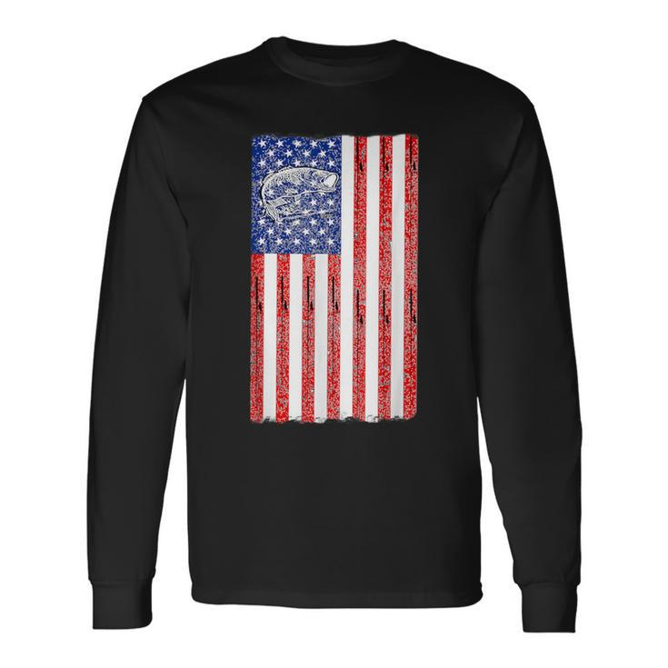 Fishing 4Th Of July Usa Flag Vintage Look Long Sleeve T-Shirt