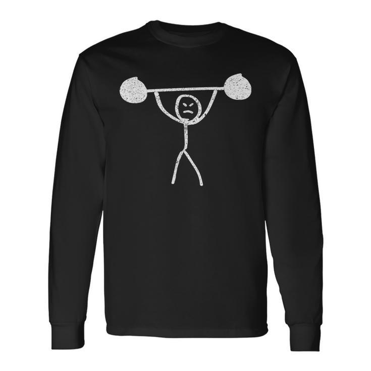 Fitness Stickman Weight Lifting Squat Gym Humor Long Sleeve T-Shirt