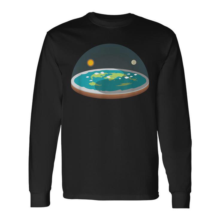 Flat Earth T Map Model Globe Conspiracy Believer Long Sleeve T-Shirt