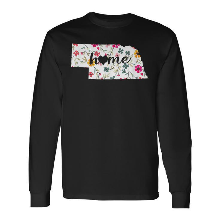 Floral Nebraska Home Long Sleeve T-Shirt