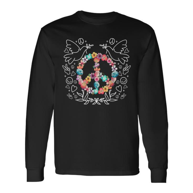 Floral Peace Sign Love 60S 70S Tie Die Hippie Costume Long Sleeve T-Shirt