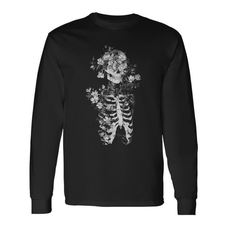 Floral Skeleton Flowers Goth Occult Death Dark Alt Aesthetic Long Sleeve T-Shirt