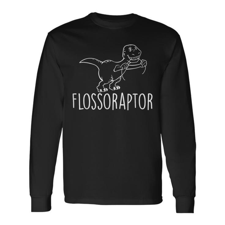 Flossoraptor Flossing Cute Dinosaur Dental Babe T Long Sleeve T-Shirt