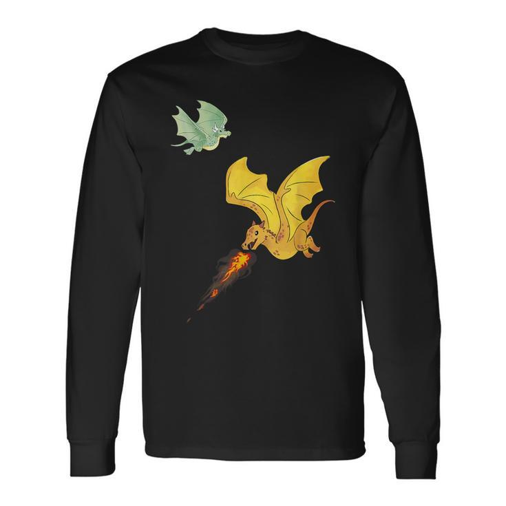 Flying Dragons & Flames Lizard Wyverns Long Sleeve T-Shirt