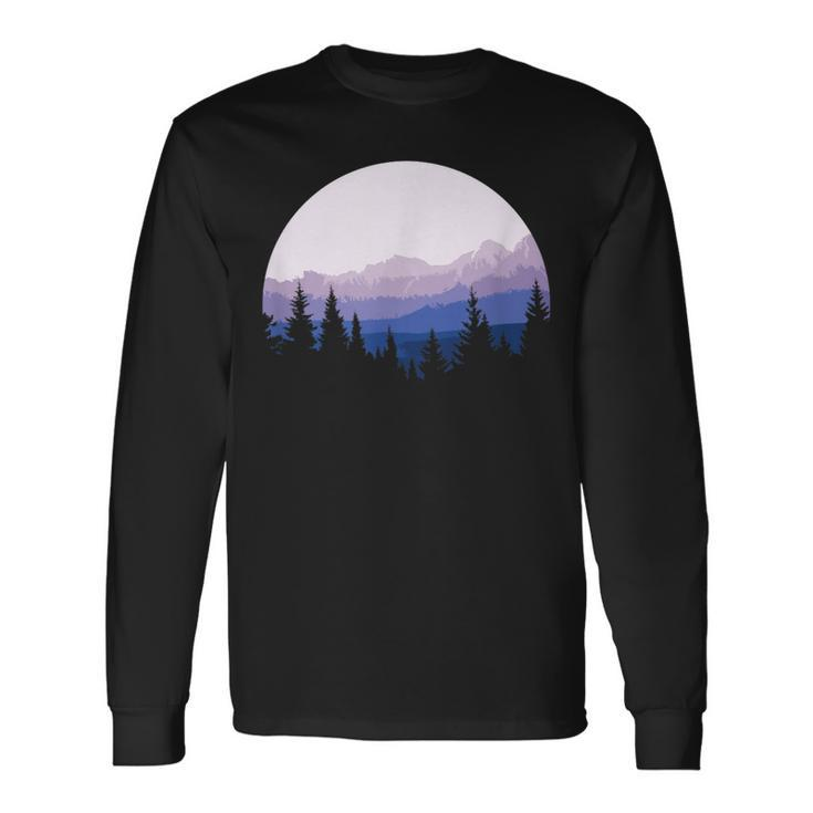 Forest Scene Mountain Silhouette Long Sleeve T-Shirt