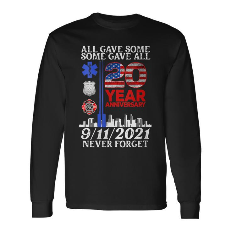 Never Forget 911 20Th Anniversary Patriot Day 2001 Flag Usa Long Sleeve T-Shirt