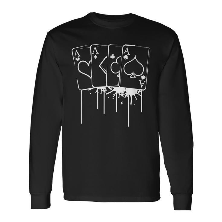 Four Aces White Splatter Outline Cool Suit Poker Player Long Sleeve T-Shirt