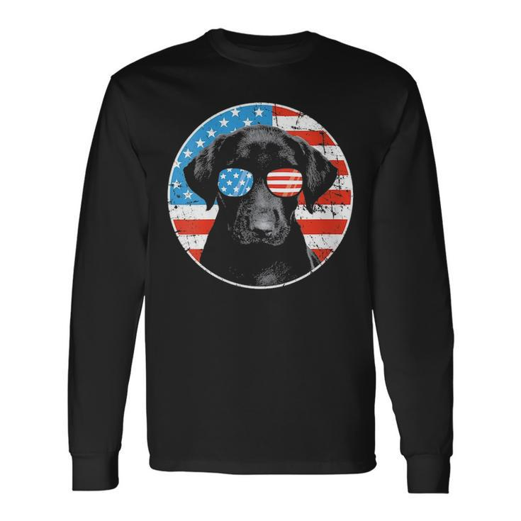 Fourth Of July Dog American Flag July 4Th Labrador Retriever Long Sleeve T-Shirt