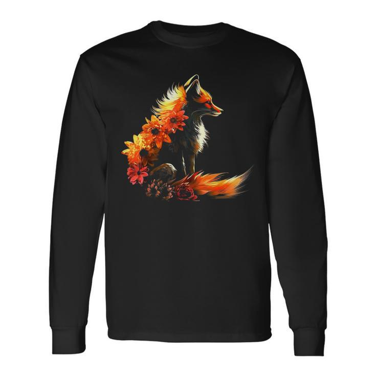 Fox Flowers Artificial Animal Fox Long Sleeve T-Shirt Gifts ideas