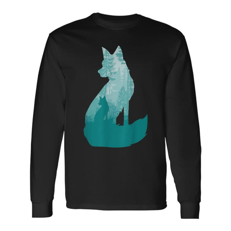 Fox Silhouette In The Forest Animal Hunter Hunting Long Sleeve T-Shirt