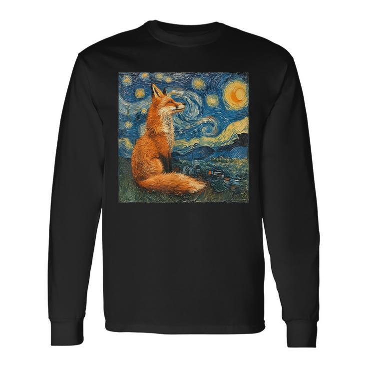 Fox Van Gogh Style Starry Night Long Sleeve T-Shirt