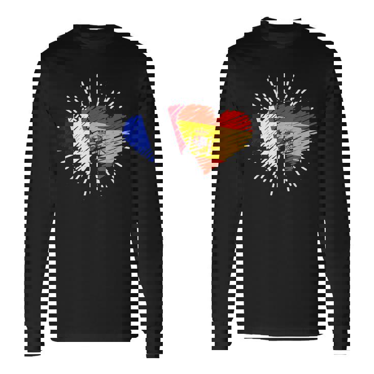 Francia España Amistad Corazon Francia Italiano Camiseta de manga larga