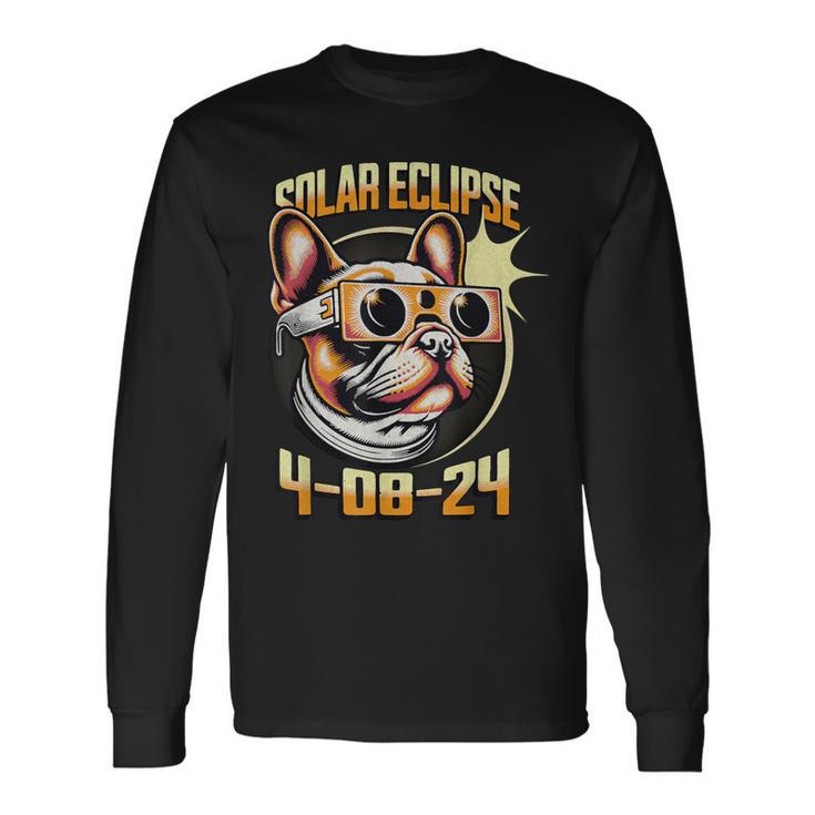 French Bulldog Wearing Solar Eclipse Glasses 2024 Long Sleeve T-Shirt Gifts ideas