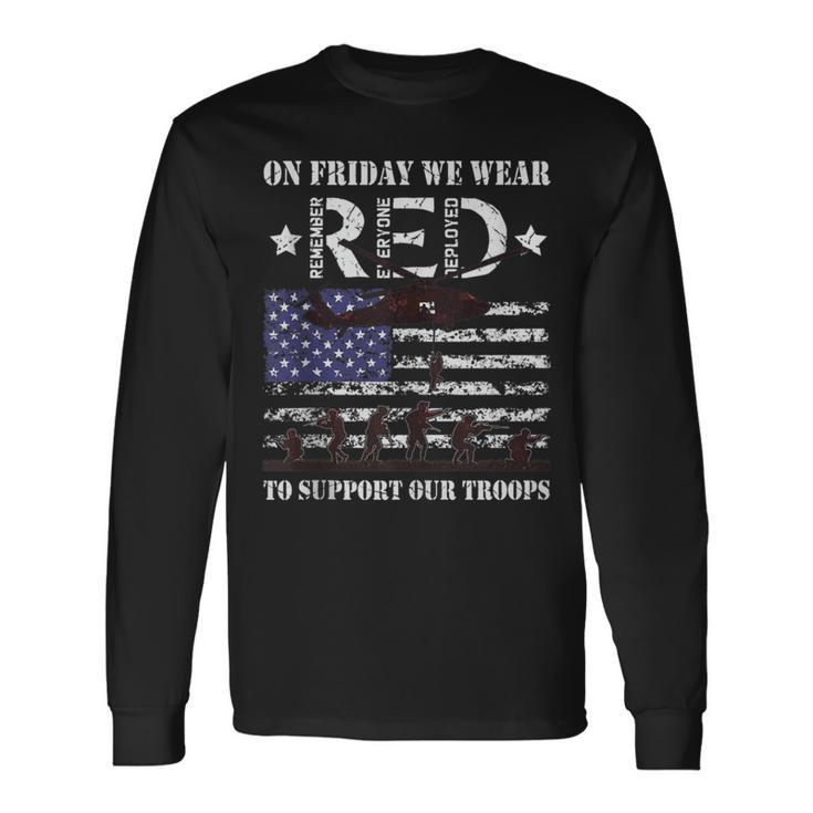 On Friday We Wear Red Support Our Troops American Flag Retro Long Sleeve T-Shirt