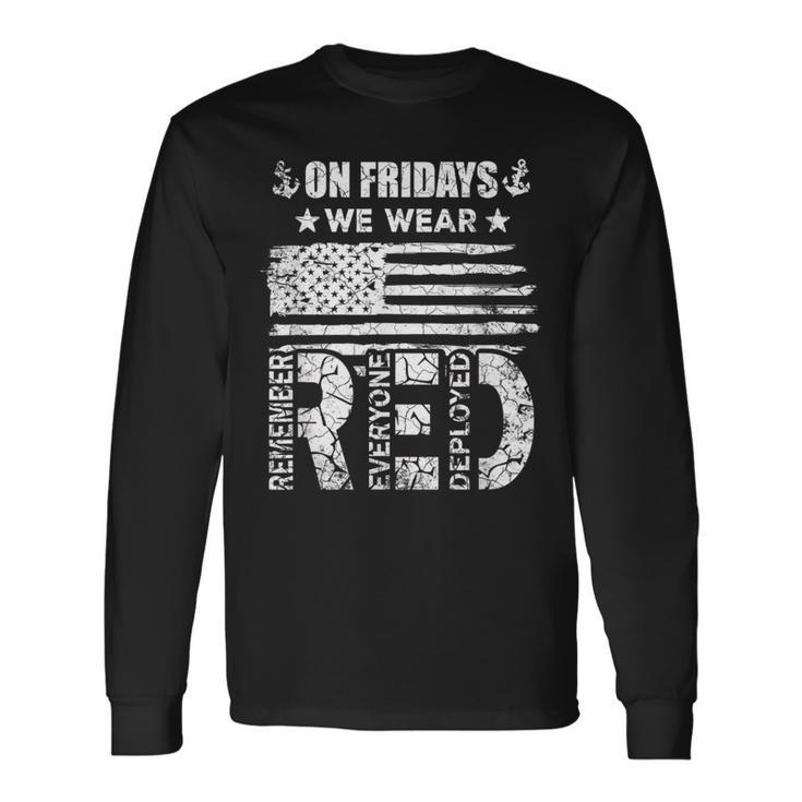 On Friday We Wear Red Friday Us Flag Military Supportive Long Sleeve T-Shirt