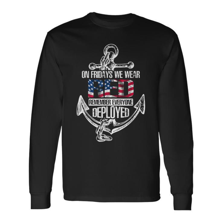 On Fridays We Wear Red Friday Navy Us Flag Distressed Long Sleeve T-Shirt