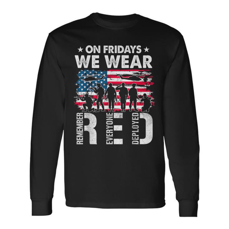 On Fridays We Wear Red Military Veteran Day Us Flag Long Sleeve T-Shirt