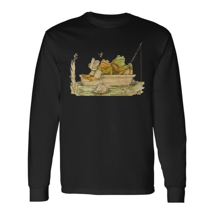 Frog & Toad Fishing Vintage Classic Book Frog Reading Book Long Sleeve T-Shirt