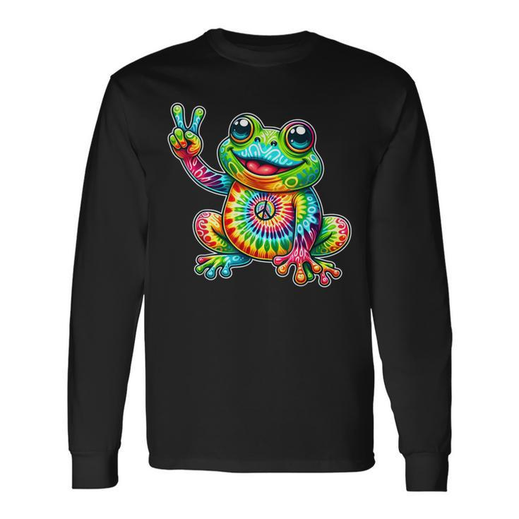 Frog Peace Sign Tie Dye Hippie Long Sleeve T-Shirt