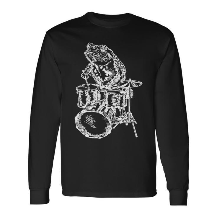 Frog Playing Drums  Musician Long Sleeve T-Shirt