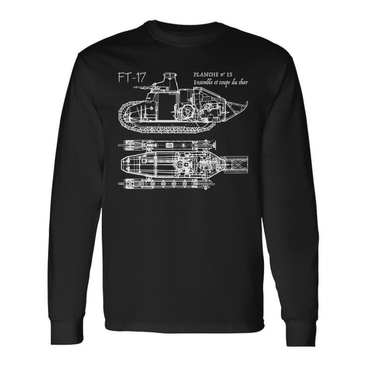 Ft-17 French Light Tank Ww1 Blueprint Diagram Long Sleeve T-Shirt