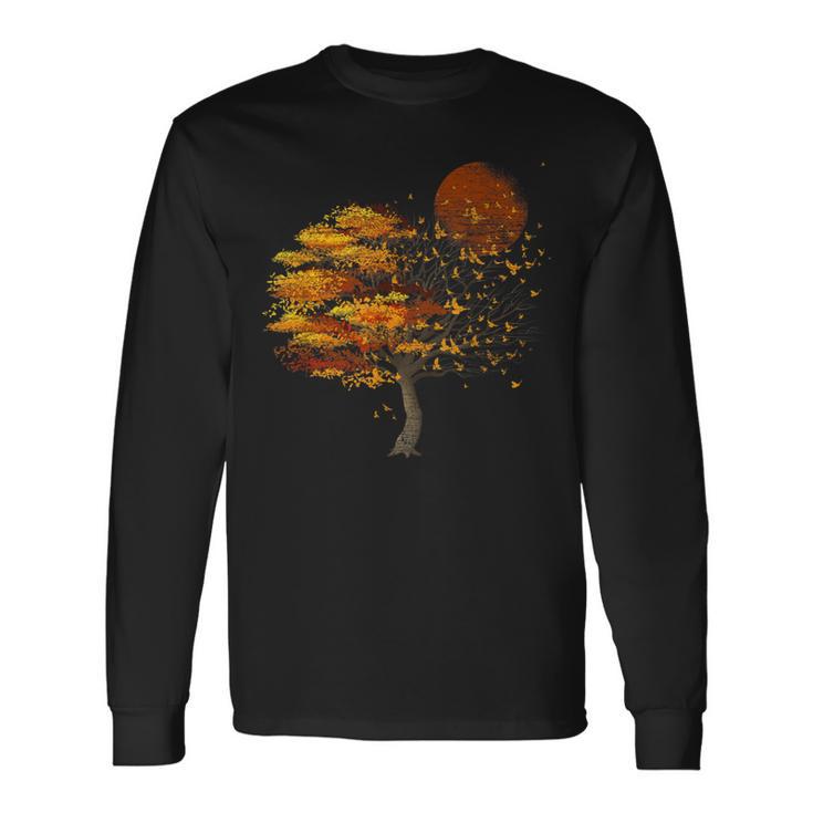 Full Moon Flock Of Birds Tree Outdoor Wildlife Nature Forest Long Sleeve T-Shirt