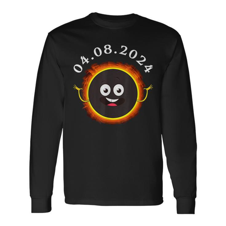 Fun Total Solar Eclipse 2024 Usa Totality Moon Character Long Sleeve T-Shirt