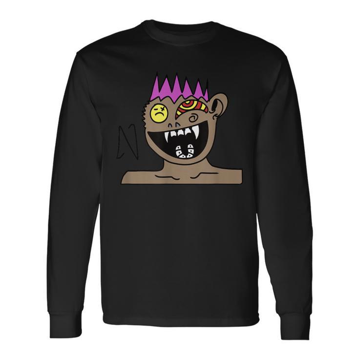 Funky Monster Gesicht Langarmshirts Schwarz mit Farbakzenten Geschenkideen