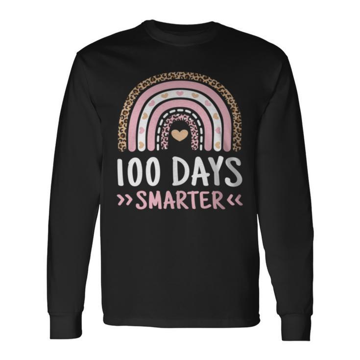 100Th Day Of School 100 Days Smarter Leopard Rainbow Long Sleeve T-Shirt