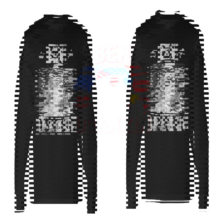 Ben Drankin 4Th Of July Usa Flag Drinking Beer Long Sleeve T-Shirt