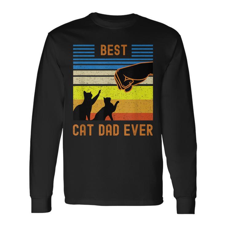 Best Cat Dad Ever Vintage Retro Cat Fist Bump Langarmshirts Geschenkideen