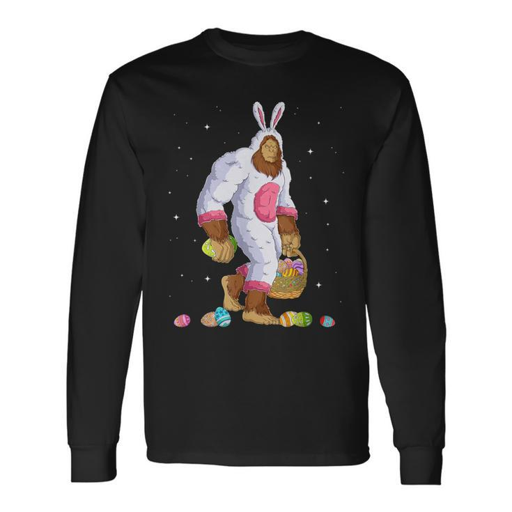 Bigfoot Sasquatch Happy Easter Bunny Eggs Long Sleeve T-Shirt
