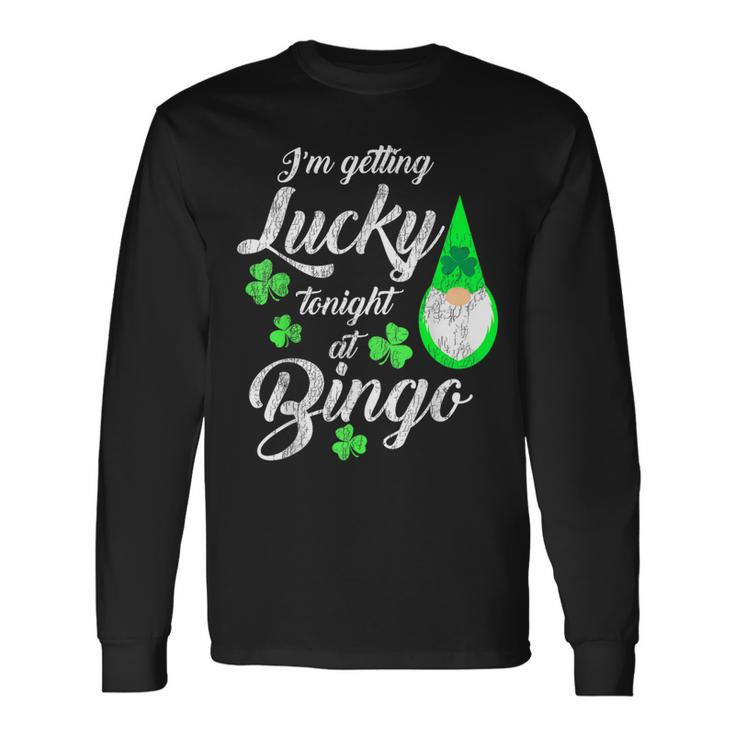 Bingo St Patrick's Day Gnome Getting Lucky At Bingo Long Sleeve T-Shirt