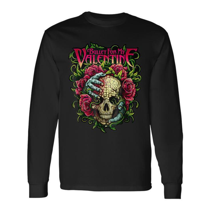 Bullet My Valentine Skull Roses And Red Blood Horror Long Sleeve T-Shirt