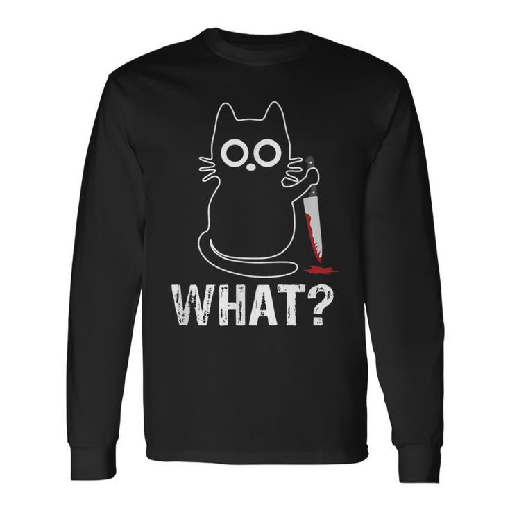 What Cat With Knife Graphic Long Sleeve T-Shirt