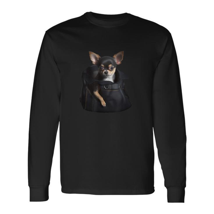 Chihuahua In Pocket Cute Dog Month Dad Animal Shelter Long Sleeve T-Shirt