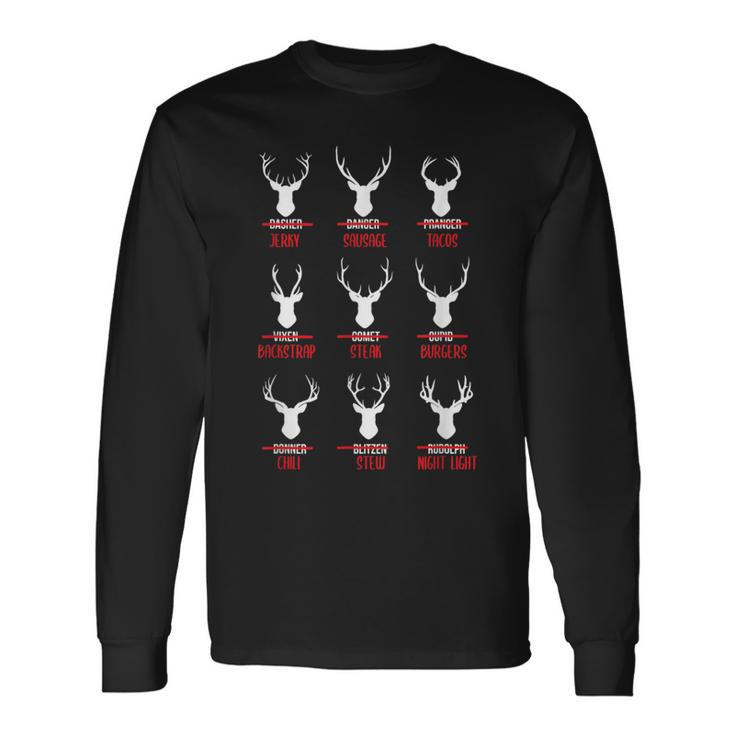 Christmas Santa Reindeer List Pajamas For Deer Hunters Long Sleeve T-Shirt
