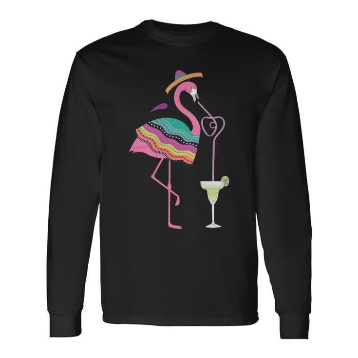 Cinco De Mayo Margarita Flamingo Drinking T Long Sleeve T-Shirt