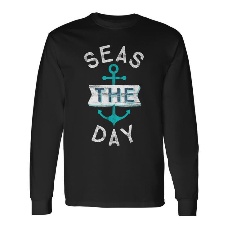 Cruise Saying Seas Day Teal Nautical Anchor Long Sleeve T-Shirt