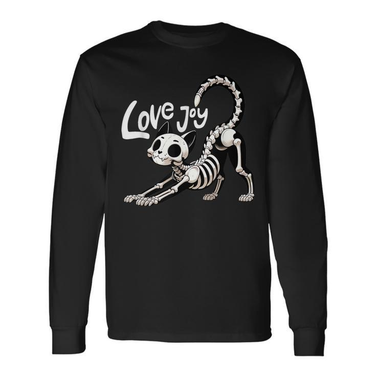Cute Lovejoy Skeleton Cat Rock Band Musician Rocker Long Sleeve T-Shirt