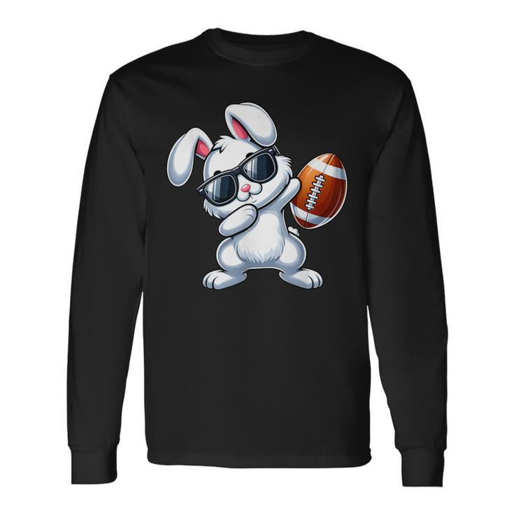 Dabbing Bunny Playing Football Easter Day Boys Girls Long Sleeve T-Shirt