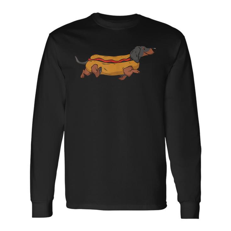 Dachshund In Bun Weiner Hot Dog Cute Foodie Pun Long Sleeve T-Shirt