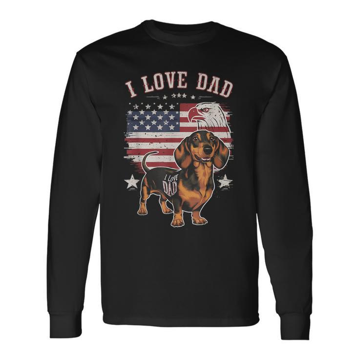 Dachshund Tattoo I Love Dad Fathers Day Patriotic Long Sleeve T-Shirt