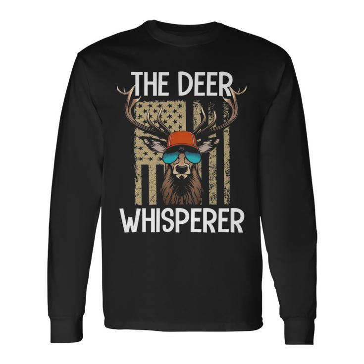 Deer Whisperer Awesome Hunter Usa Flag Buck Hunting Long Sleeve T-Shirt