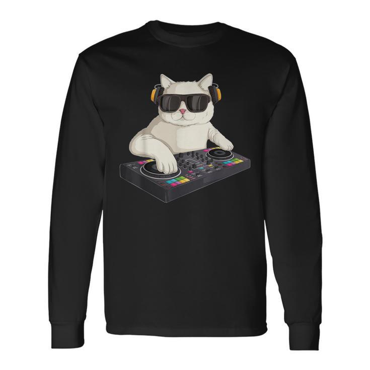 Dj Cat Techno Music Festival Lover Musician Women Long Sleeve T-Shirt