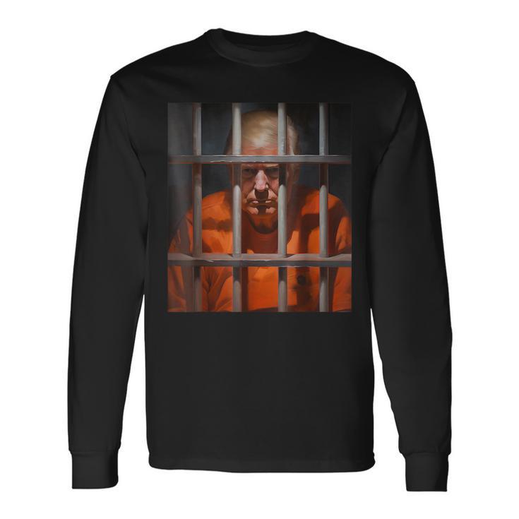 Donald Trump Behind Bars Hot Orange Jumpsuit Humor Long Sleeve T-Shirt